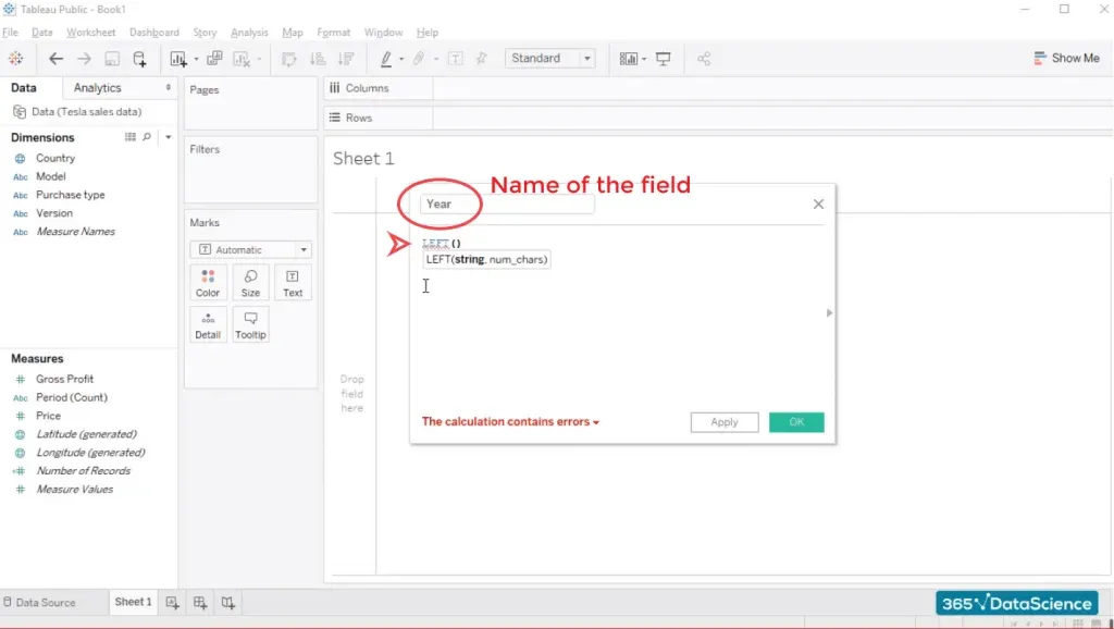 First custom field, create a table in tableau