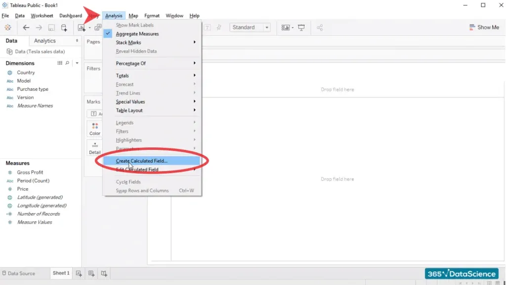 Creating calculated field, create a table in tableau