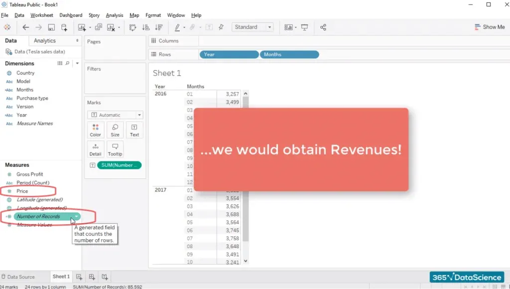 obtain revenue, custom fields in tableau