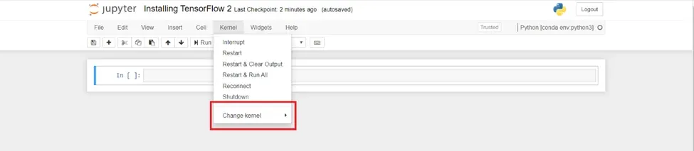 change kernel python 3, python 3, TF2, TensorFlow2, tensorflow