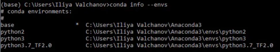 python3, TF2, tensorflow2, conda info --envs, install tensorflow 2