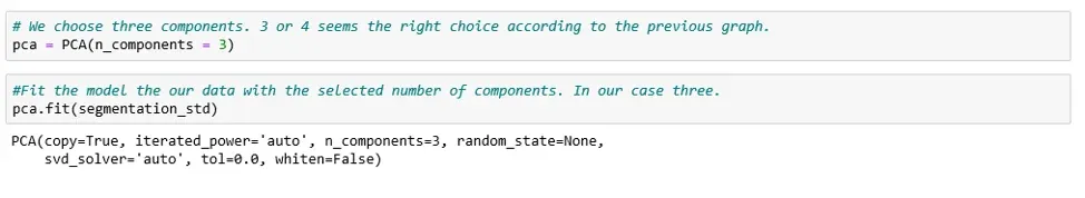 Performing PCA on three chosen components.