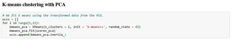 K-means clustering using the transformed data from the PCA.