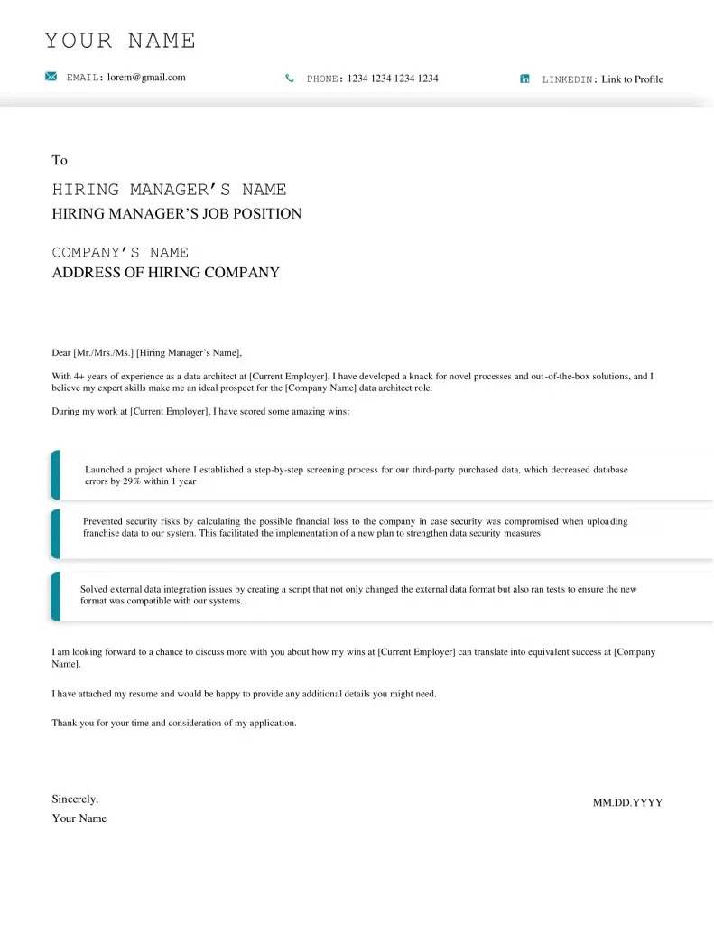 Data Architect Cover Letter Template 2024 365 Data Science 