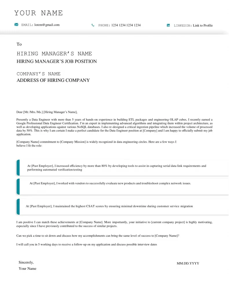 data engineer downloadable cover letter template