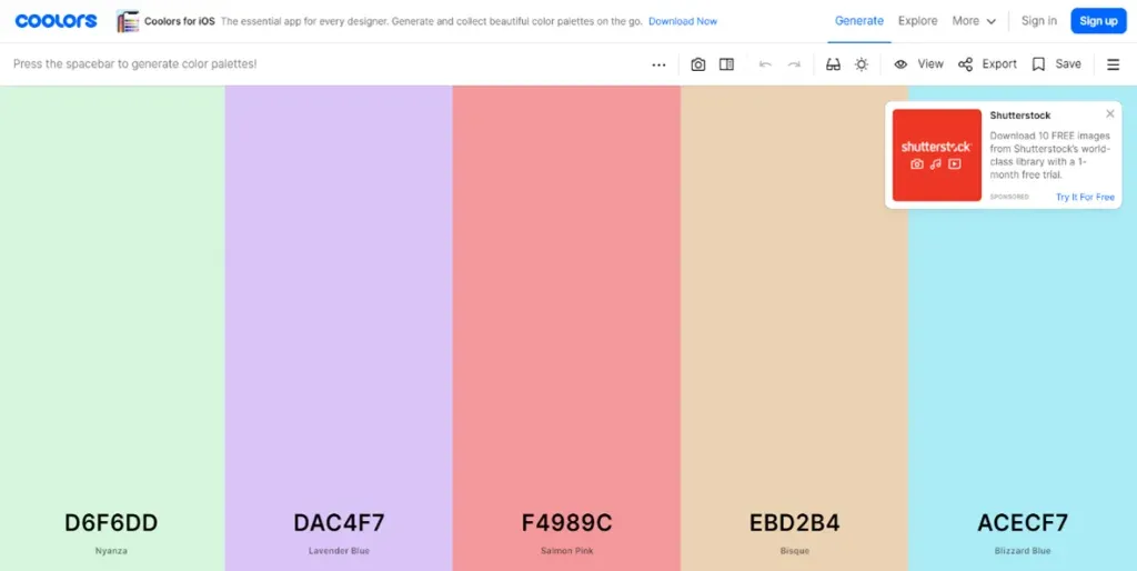 Coolors color palette generator