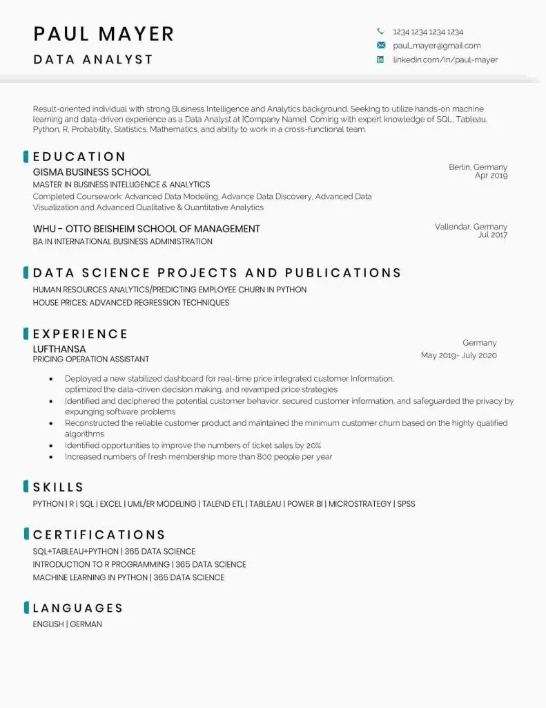 Data analyst resume template