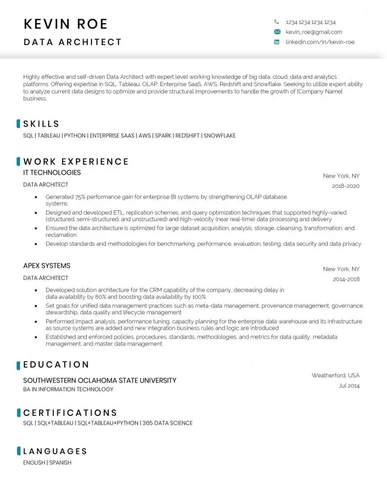 Data architect resume sample