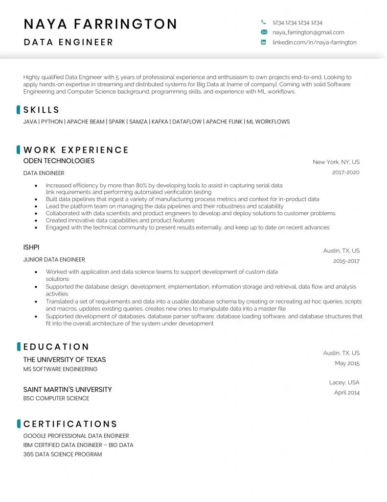 engineering job resume samples