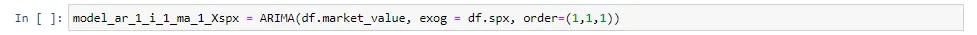 Example of setting the exog argument equal to DF SPX which indicates the S&P prices