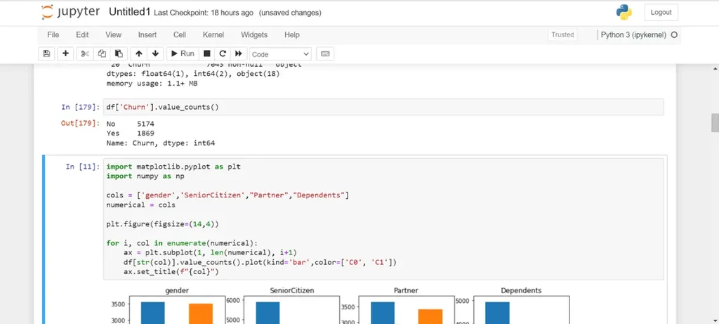 Screenshot demonstration of customer churn model in Jupyter