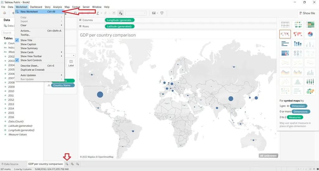 new worksheet in tableau