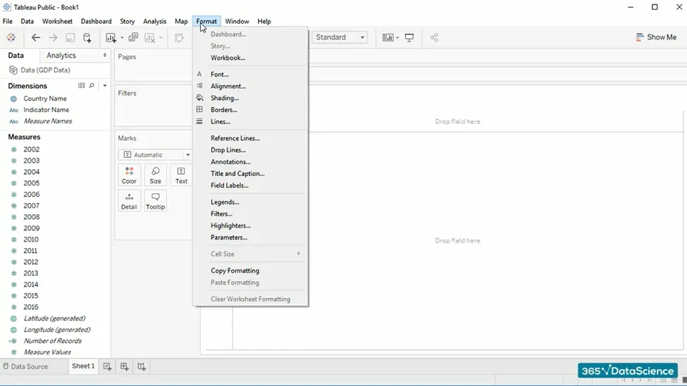 The Tableau interface: Format tab