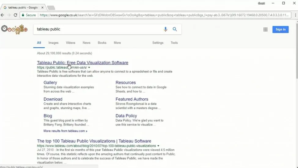 How to Download Tableau Public Step 1: Run a Google Search