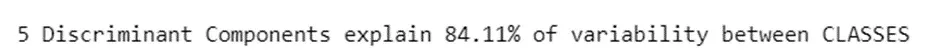 The 5 discriminant components explain 84.11% of variability between the classes in the dataset.