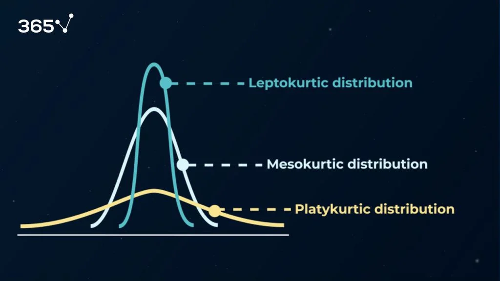 The three types of kurtosis: platykurtic, mesokurtic, and leptokurtic distributions