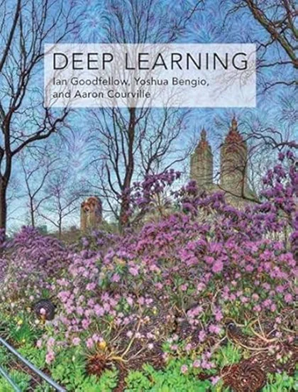 An image of purple flowers and trees in front of a building with two towers. Above, the title and authors are written. 