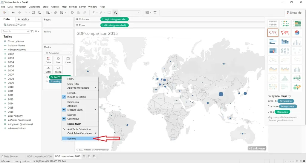 remove feature from tableau public worksheet