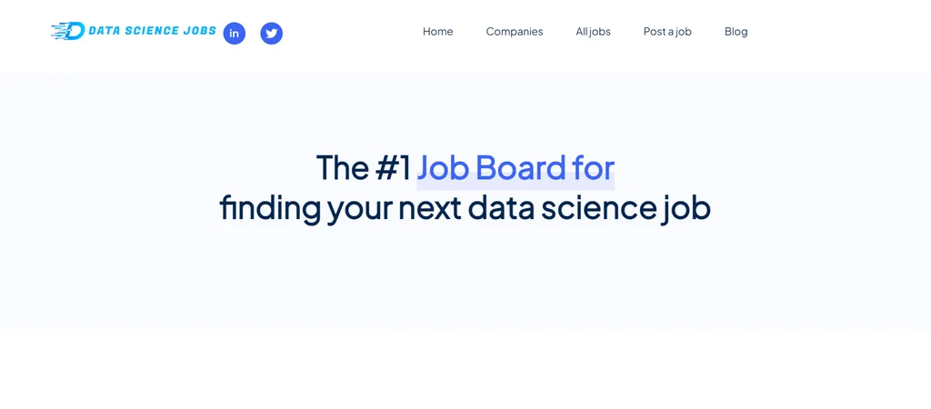 A white background with the datasciencejobs.com logo in the upper left corner, and text saying "The #1 Job Board for finding your next data science job" in the center. "