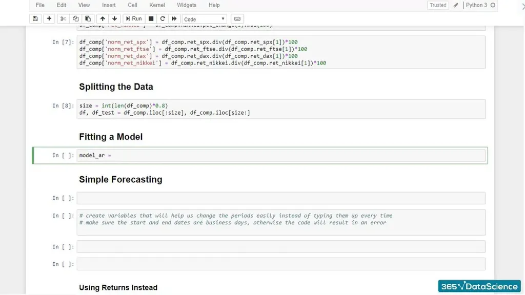 Preparing to fit an autoregressive model in Python for time series forecasting purposes.