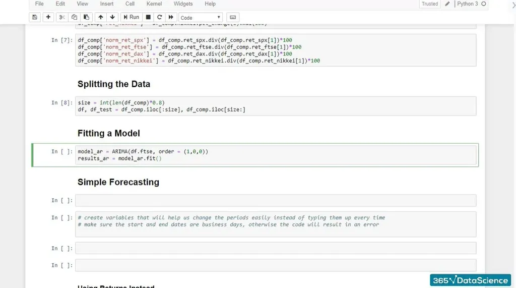 Storing the fitted results of a time series forecasting ARIMA model in Python.