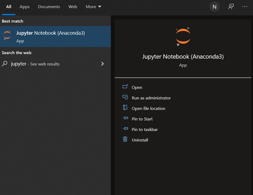 Jupyter Notebook shortcut in the Start menu
