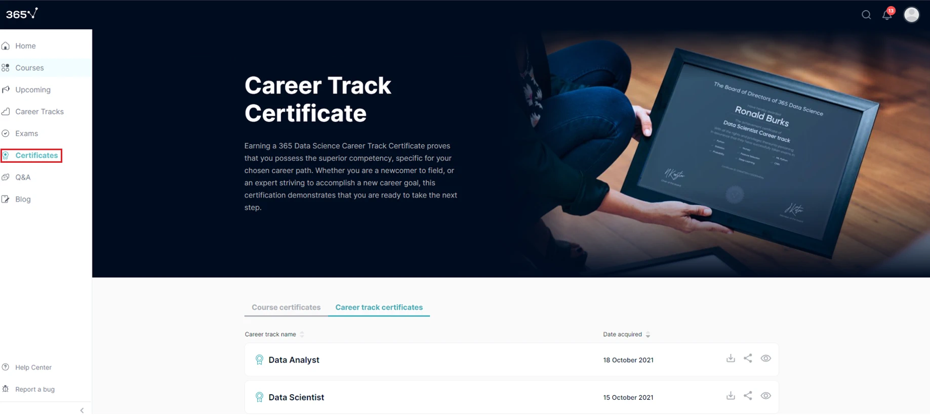 How can I get a career track certificate