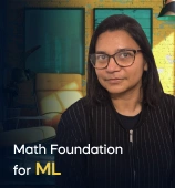 The Math Foundation for ML course creator stands in a modern office setting with the text 'Math Foundation for ML' on the left side of the image.