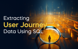 A woman with a laptop, with the text 'Extracting User Journey Data Using SQL Project' on the left side of the image
