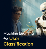 A woman with a laptop, with the text 'Machine Learning for User Classification Project' on the left side of the image