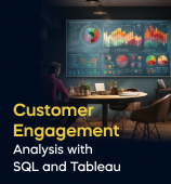A woman with a laptop, with the text 'Customer Engagement Analysis with SQL and Tableau Project' on the left side of the image