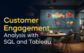 A woman with a laptop, with the text 'Customer Engagement Analysis with SQL and Tableau Project' on the left side of the image