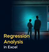 A woman with a laptop, with the text 'Regression Analysis in Excel Project' on the left side of the image