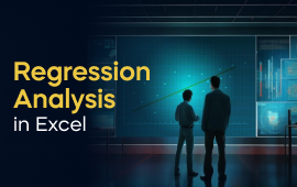 A woman with a laptop, with the text 'Regression Analysis in Excel Project' on the left side of the image