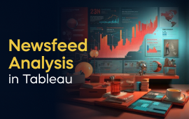 A woman with a laptop, with the text 'Newsfeed Analysis in Tableau Project' on the left side of the image