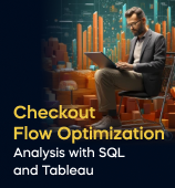 A woman with a laptop, with the text 'Checkout Flow Optimization Analysis with SQL and Tableau Project' on the left side of the image
