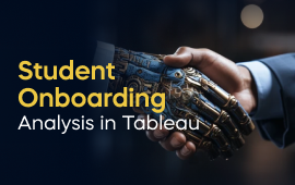 A woman with a laptop, with the text 'Student Onboarding Analysis in Tableau Project' on the left side of the image