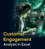 A woman with a laptop, with the text 'Customer Engagement Analysis in Excel Project' on the left side of the image