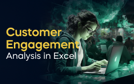 A woman with a laptop, with the text 'Customer Engagement Analysis in Excel Project' on the left side of the image