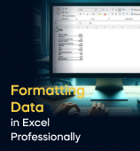 A woman with a laptop, with the text 'Formatting Data in Excel Professionally' on the left side of the image