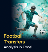 A woman with a laptop, with the text 'Football Transfers Analysis in Excel Project' on the left side of the image