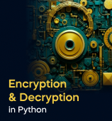 A woman with a laptop, with the text 'Encryption and Decryption in Python Project' on the left side of the image