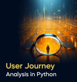 A woman with a laptop, with the text 'User Journey Analysis in Python Project' on the left side of the image