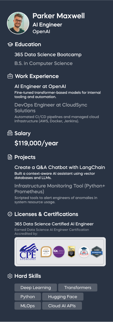 An DevOps Engineer resume featuring a professional photo of an individual at the top, highlighting their qualifications and experience.