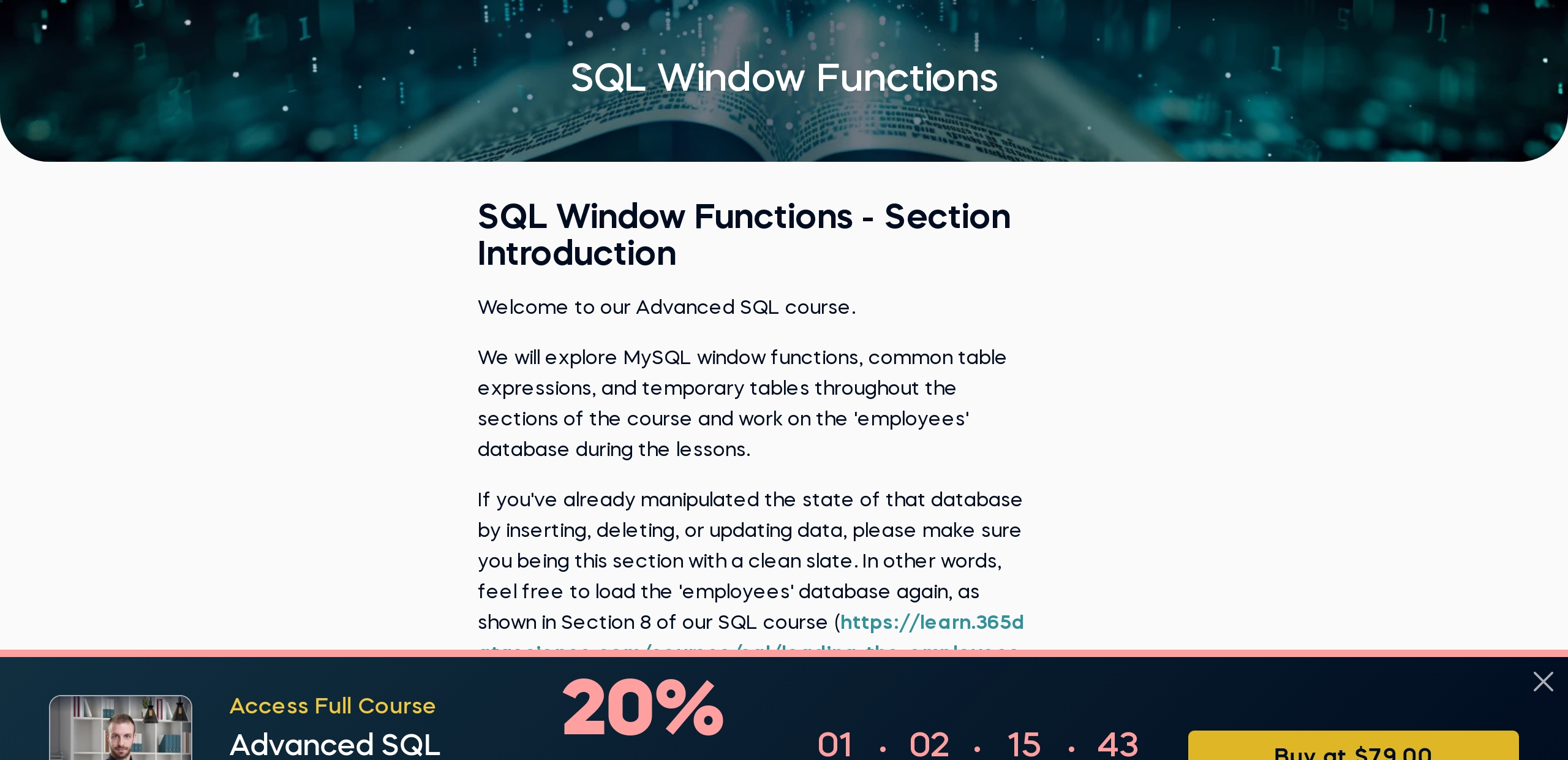 SQL Window Functions - Section Introduction