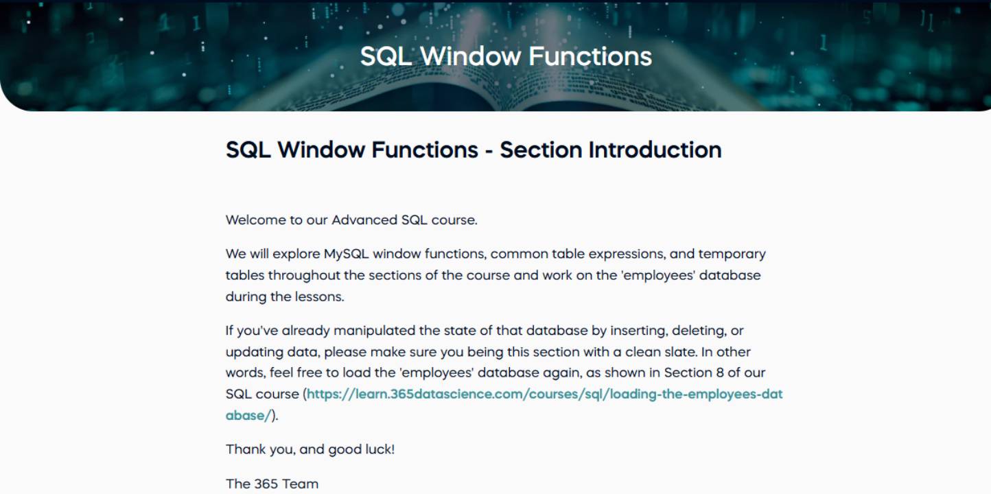 SQL Window Functions - Section Introduction