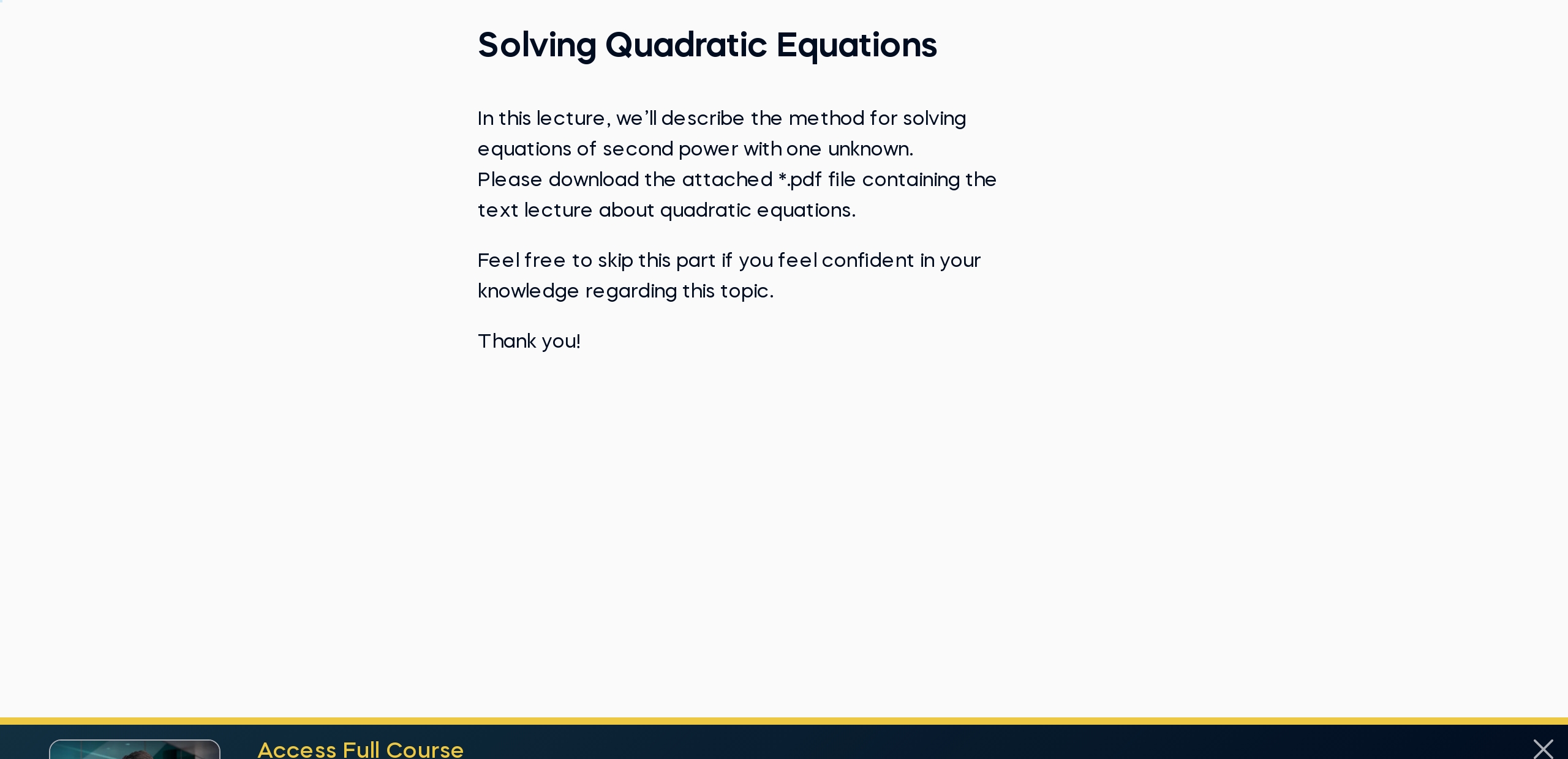 Solving Quadratic Equations