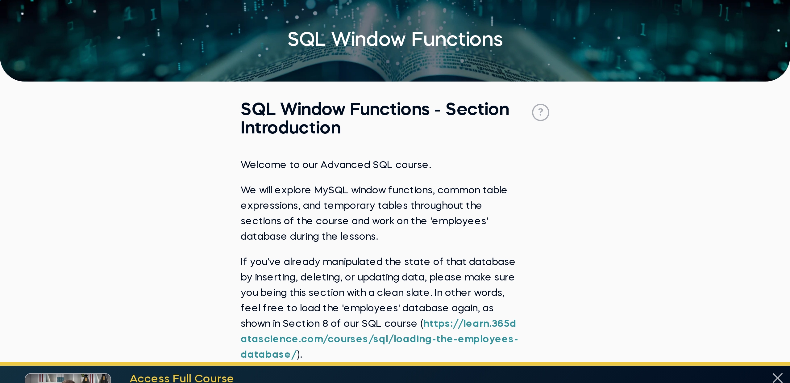 SQL Window Functions - Section Introduction