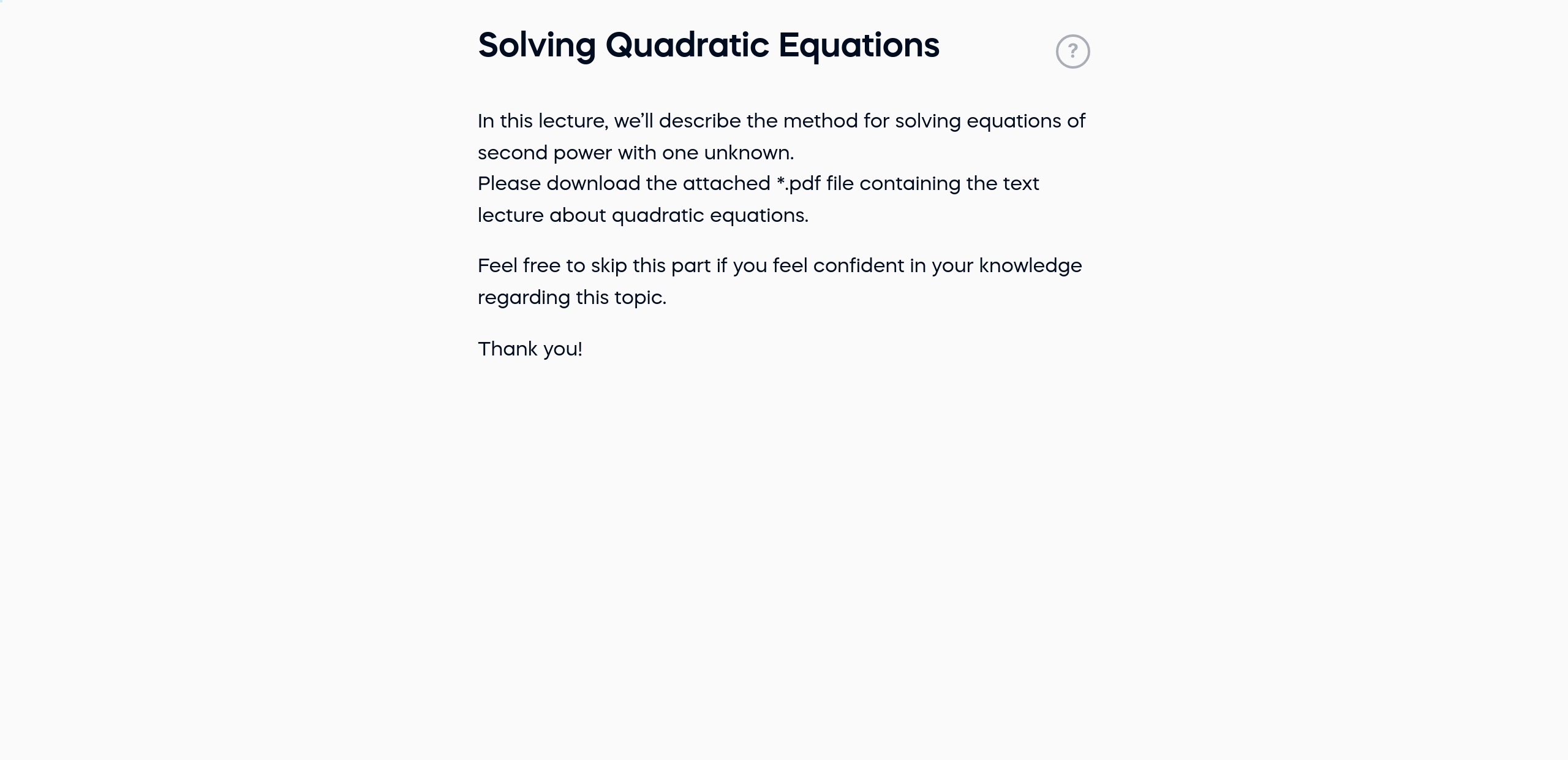 Solving Quadratic Equations