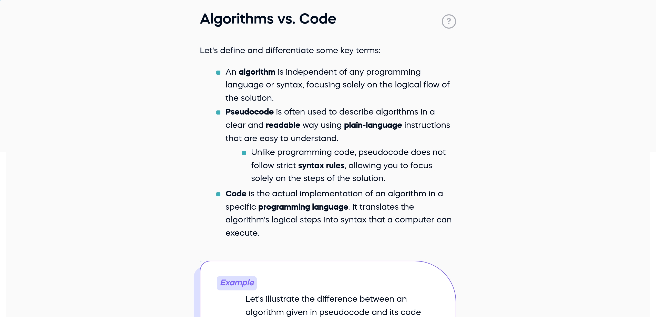 Algorithms vs. Code
